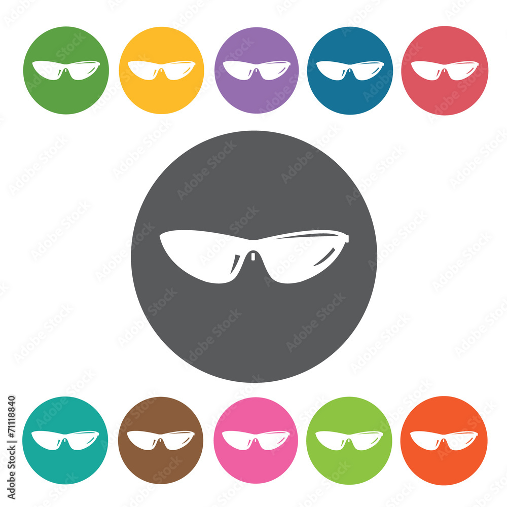 Sport Sunglasses Icon. Sunglasses Icons Set. Round Colourful 12 Sport Sunglasses Icon. Sunglasses Icons Set. Round Colourful 12