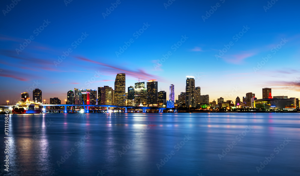 Naklejka premium Miami city by night