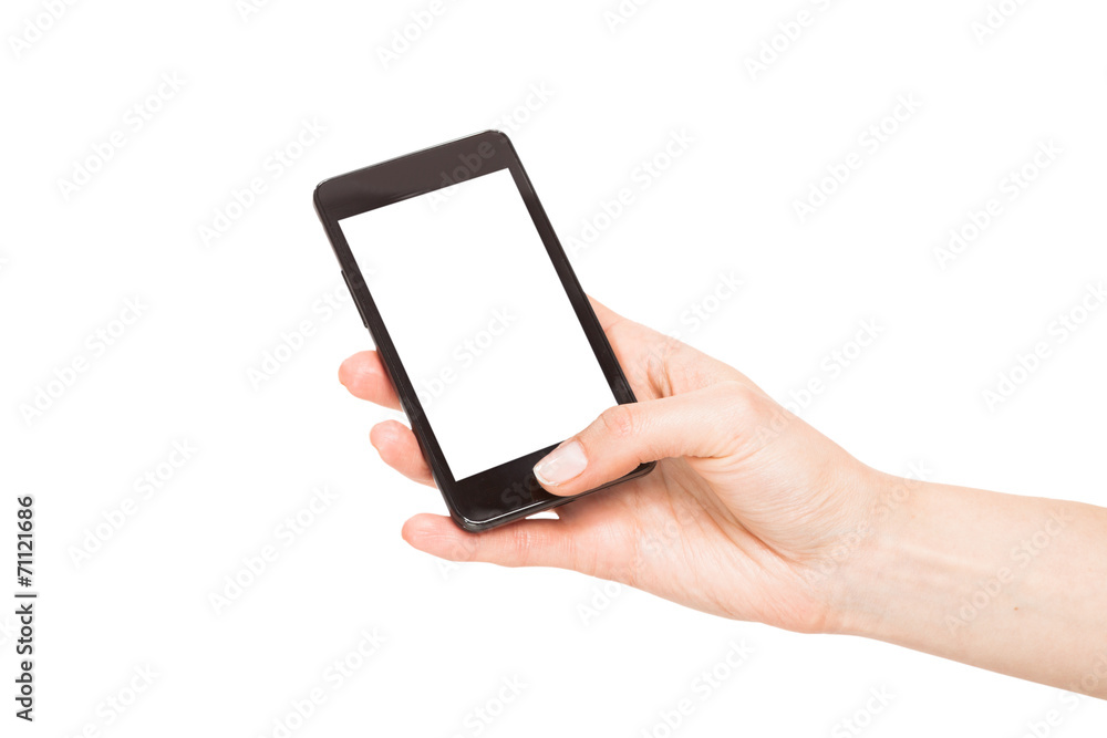 Hands holding smart phones isolated