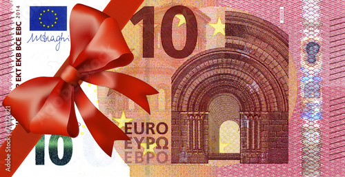 10 Euroschein neu mit breiten Band an Ecke
