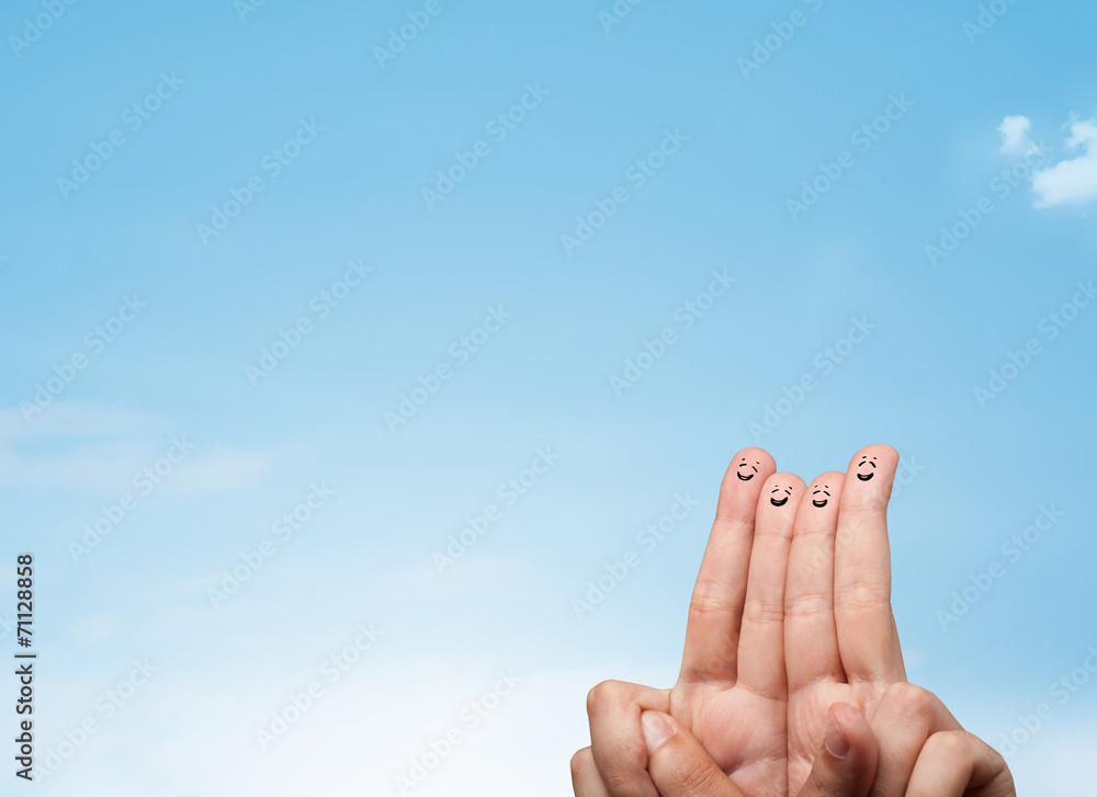 Happy smiley fingers looking at clear blue sky copyspace Happy smiley fingers looking at clear blue sky copyspace