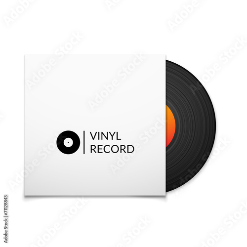 Black vintage vinyl record with blank cover case isolated on