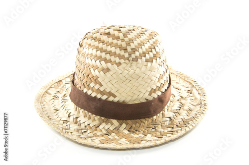 Straw Woven Hat with Brown Band isolated on white background 