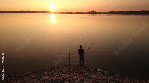 Angler am see Sonnenuntergang