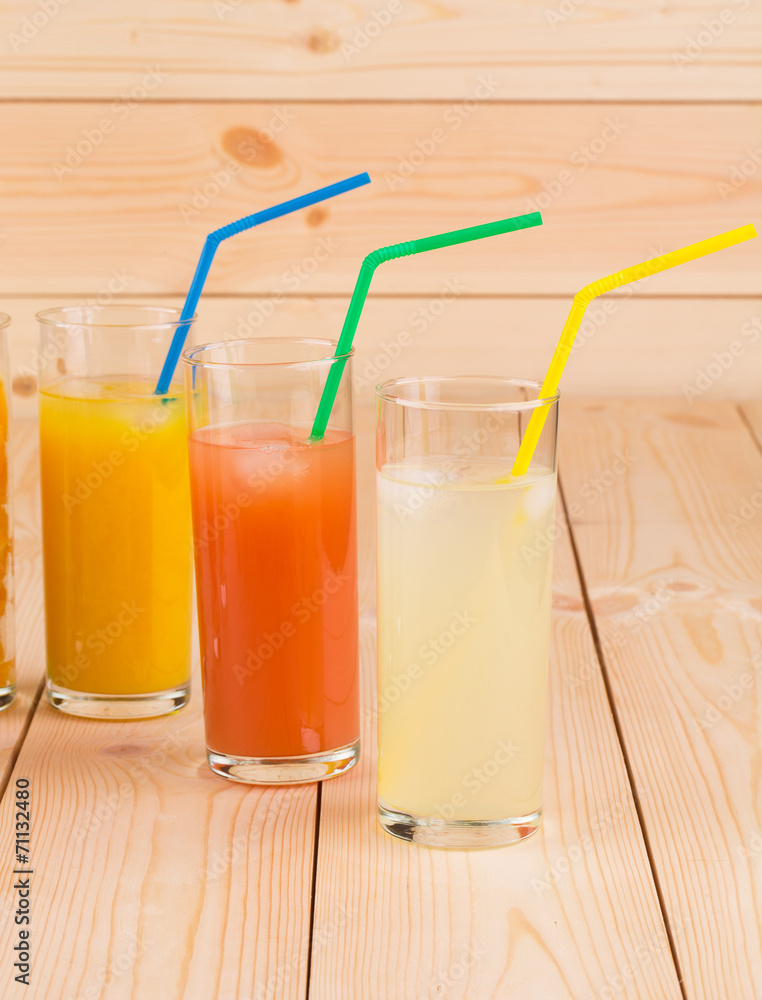 Lemonade orange and grapefruit juice on table. Lemonade orange and grapefruit juice on table.