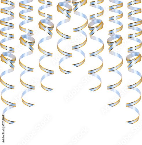 Gold streamers for festive decoration isolated on white backgrou