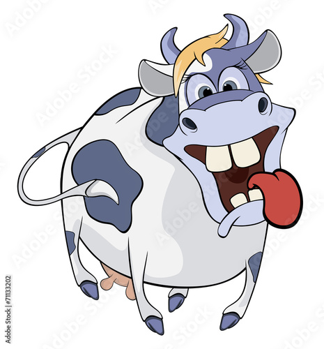 Happy blue cow. Cartoon