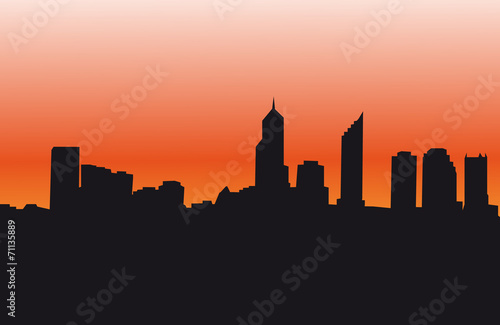 City Skyline With Sunset