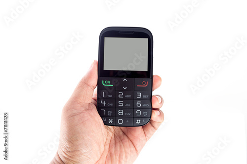mobile phone with keypad on white background