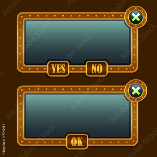 Game steampunk menu interface panels