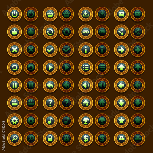 Game menu icons steampunk buttons set