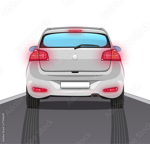 Car braking and slowing down - rear view