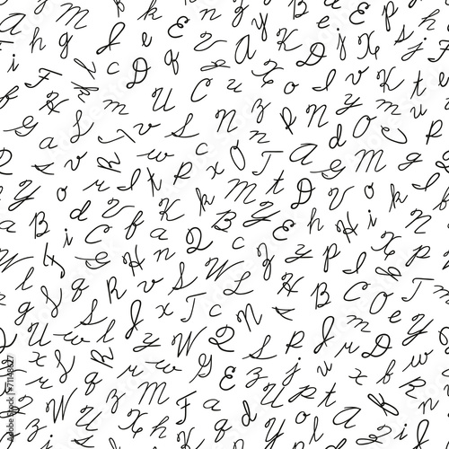 Seamless pattern with English cursive letters.