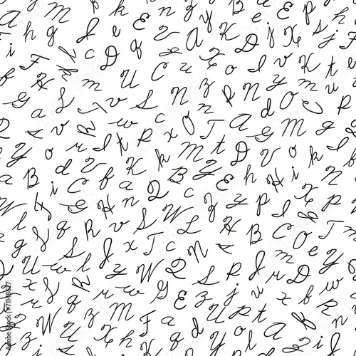 Seamless pattern with English cursive letters.