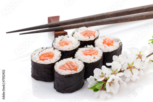 Sushi maki set and sakura branch #71152432
