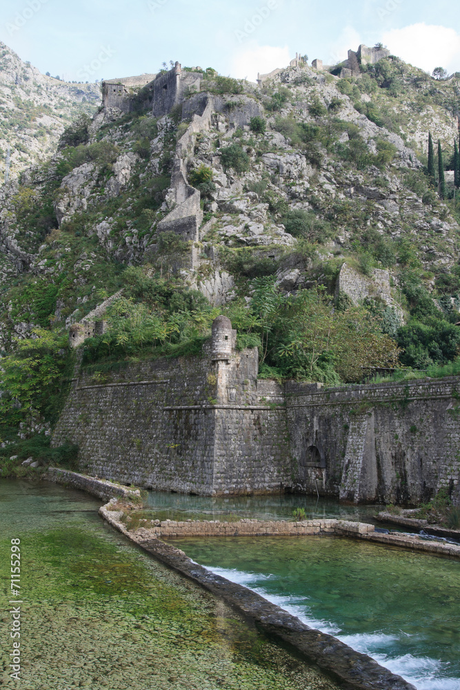 Watchtower and walls of the fortress in Kotor Montenegro