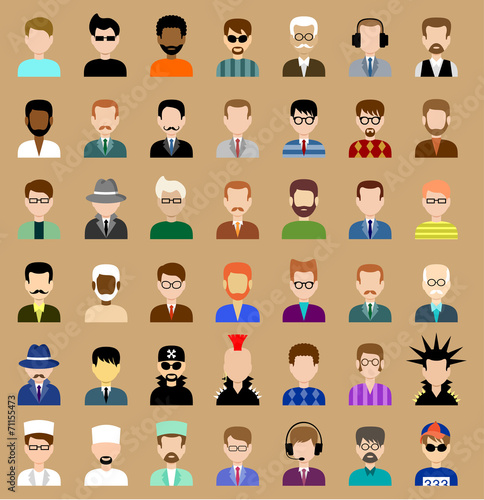 Set of circle flat icons with men. vector illustration
