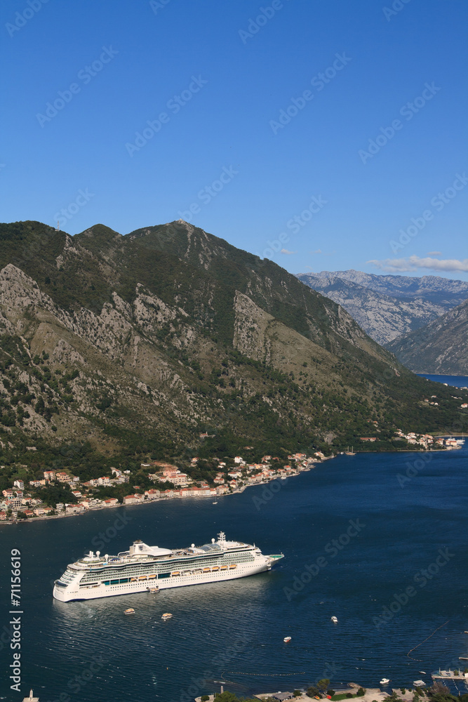Cruise ship near the town of Kotor. Montenegro.