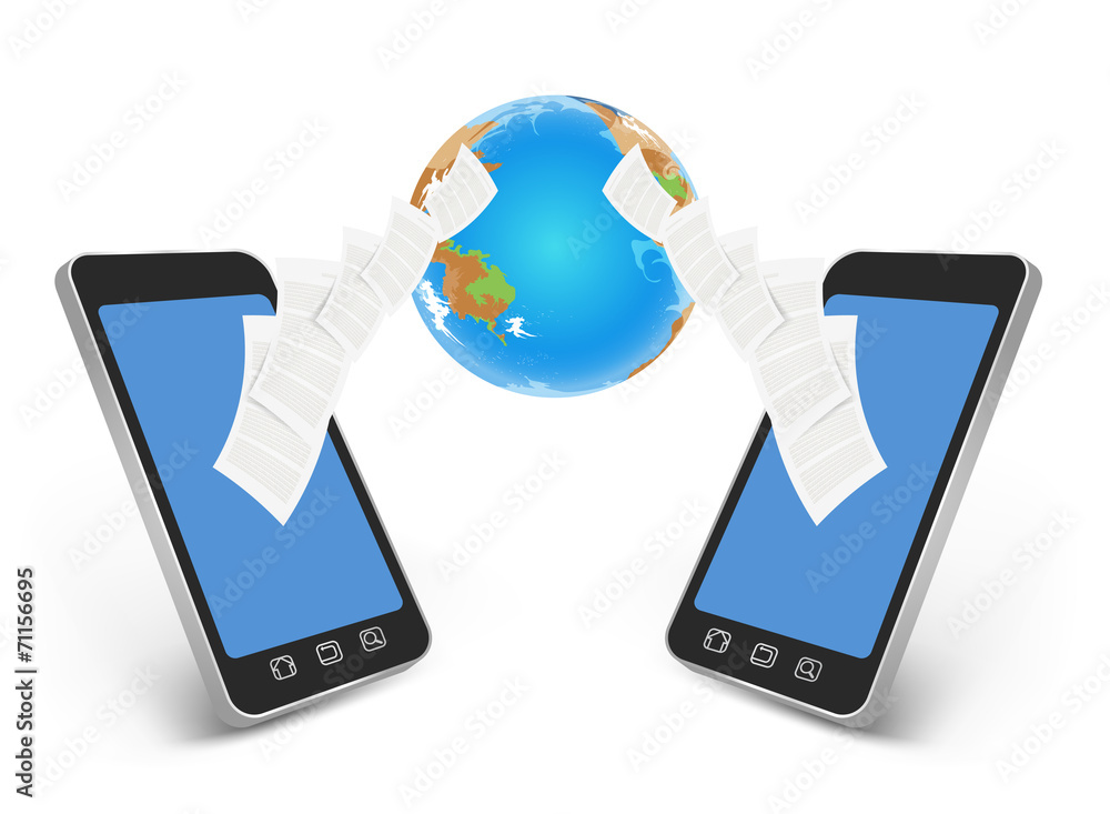 Smartphone downloading files on a white background Smartphone downloading files on a white background