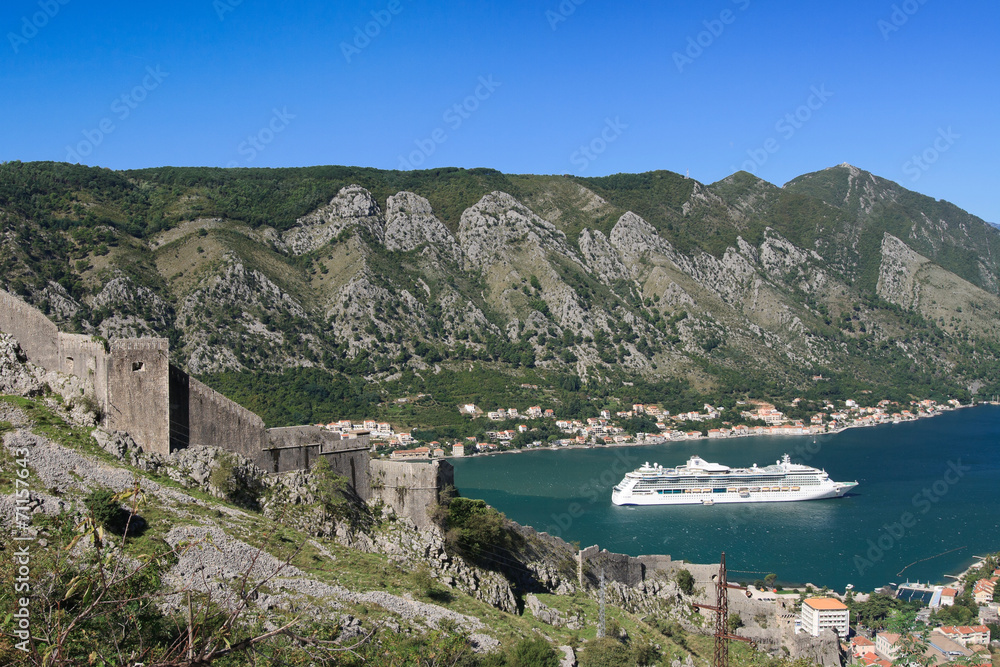 Beautiful view of the bay of Kotor and the medieval fortress