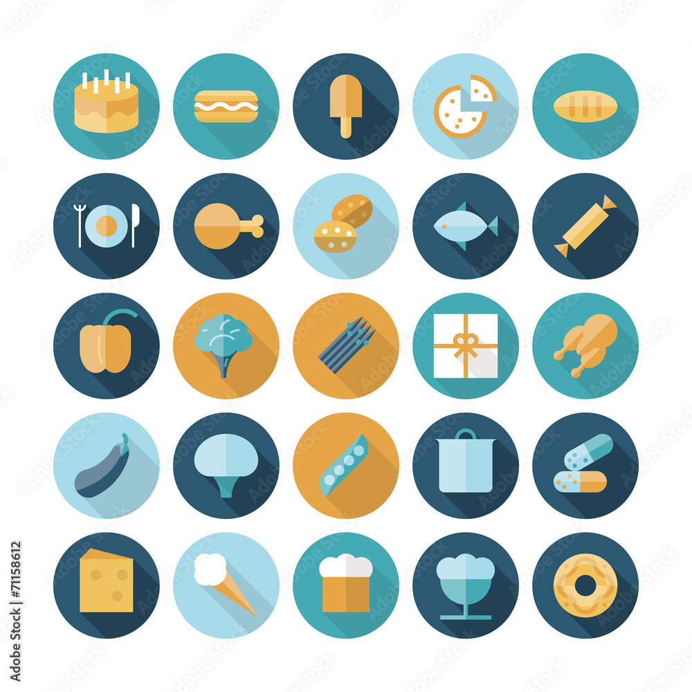 Flat design icons for food