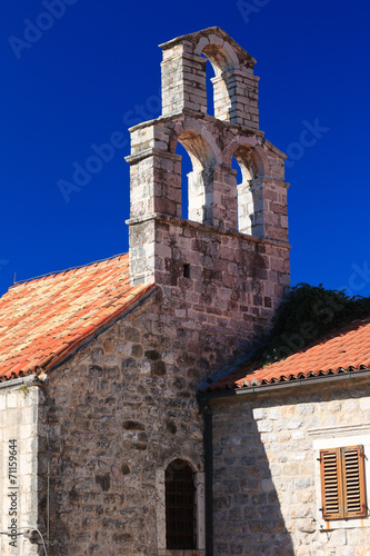 Old medieval bell tower in the old town of Budva