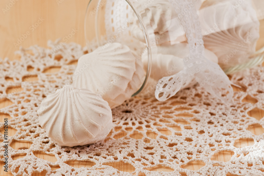 Marshmallows on the lace napkin Marshmallows on the lace napkin