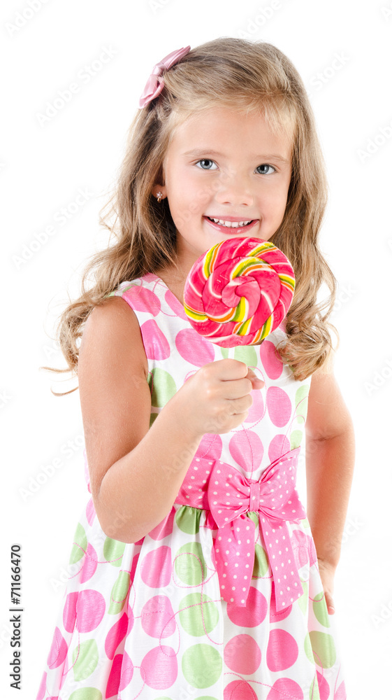 Happy little girl with lollipop isolated on a white Happy little girl with lollipop isolated on a white