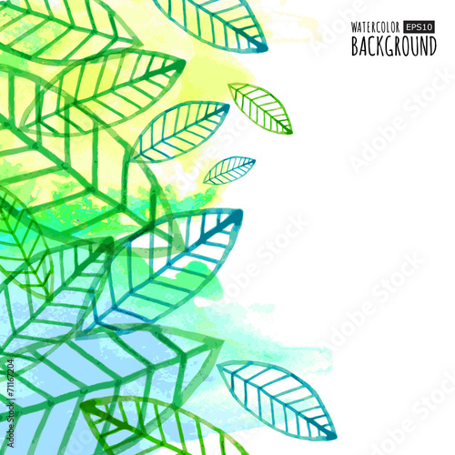 Watercolor background with colorful leaves. Vector illustration