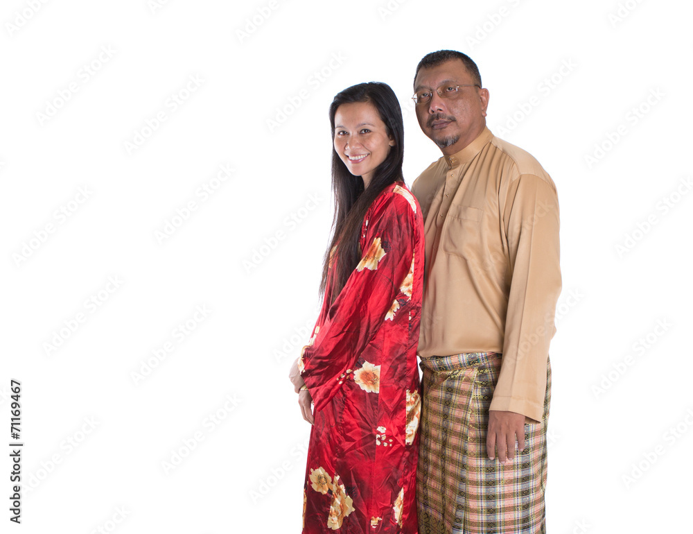 Middle age Malay couple over white background
