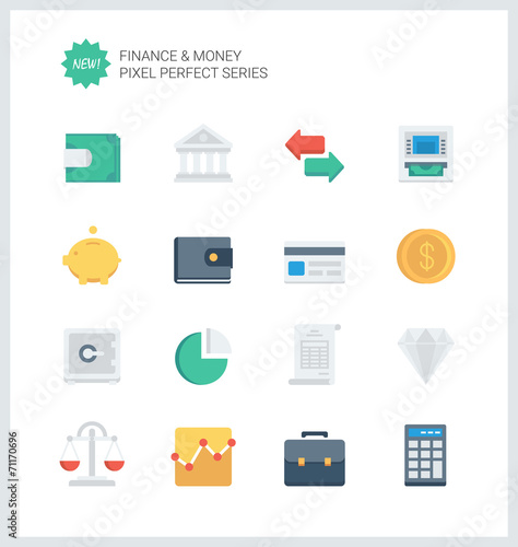 Pixel perfect finance and money flat icons