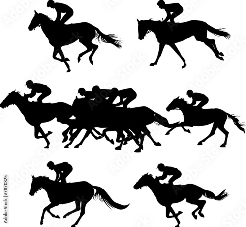 set of horserace silhouette vector