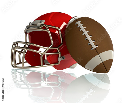 football helmet and ball on white background