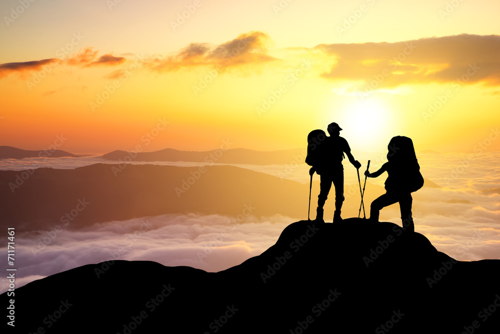 Silhouettes of tourist team. Sport and active life concept
