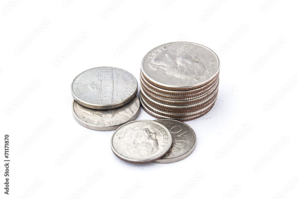 US coins on a isolated white background US coins on a isolated white background