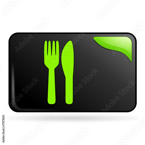 couteau fourchette sur bouton web rectangle vert