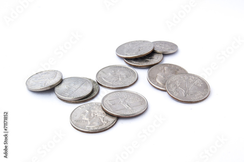 US coins on a isolated white background