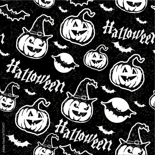 Halloween pattern with pumpkin and bats