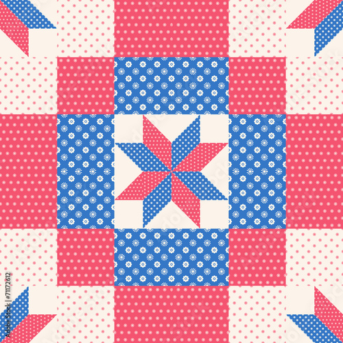 Patchwork pattern in red and blue