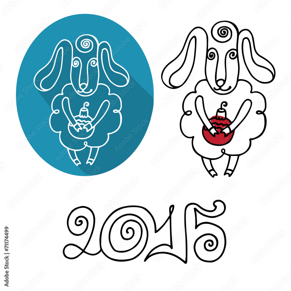Cartoon outline sheep set.Symbol  Year