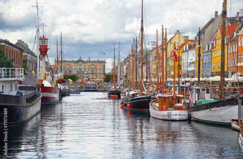 The historical ships in Nyhavn, Copenhagen.