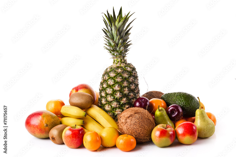 Fresh fruits isolated on a white background. Set of different fr Fresh fruits isolated on a white background. Set of different fr