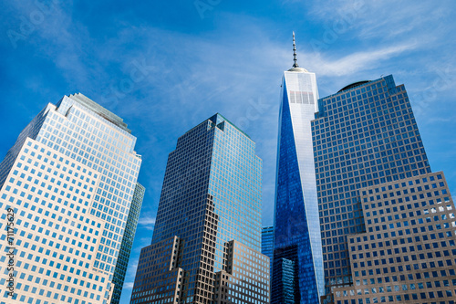 Skyscrapers rising up to sky on Lower Manhattan