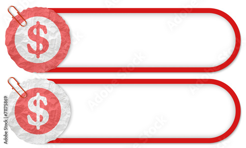 two buttons with texture crumpled paper and dollar symbol