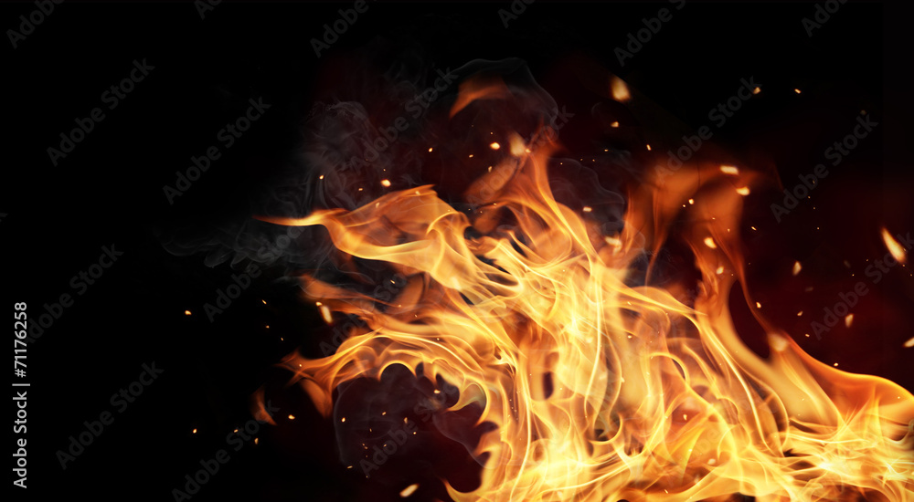 Fire flames on black background - obrazy, fototapety, plakaty 