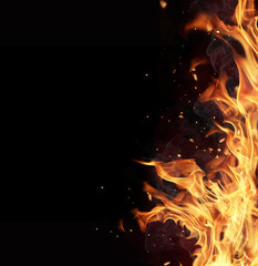 Fire flames on black background