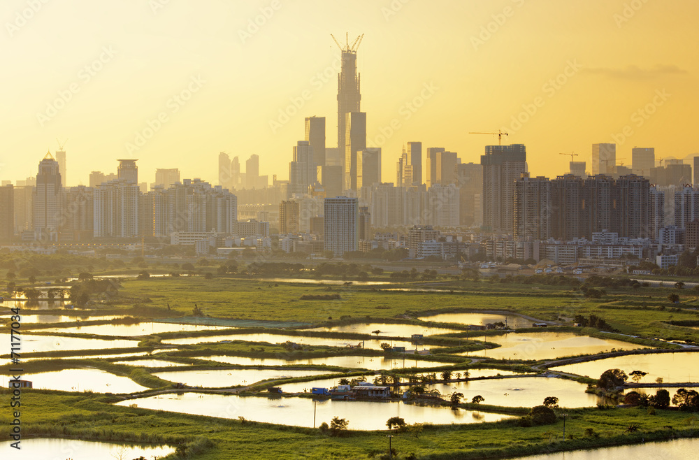 Fototapeta premium sunset in hong kong countryside