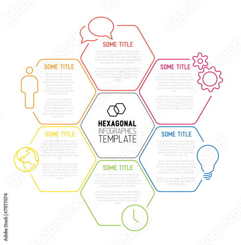 Modern hexagonal Infographic report template made from lines