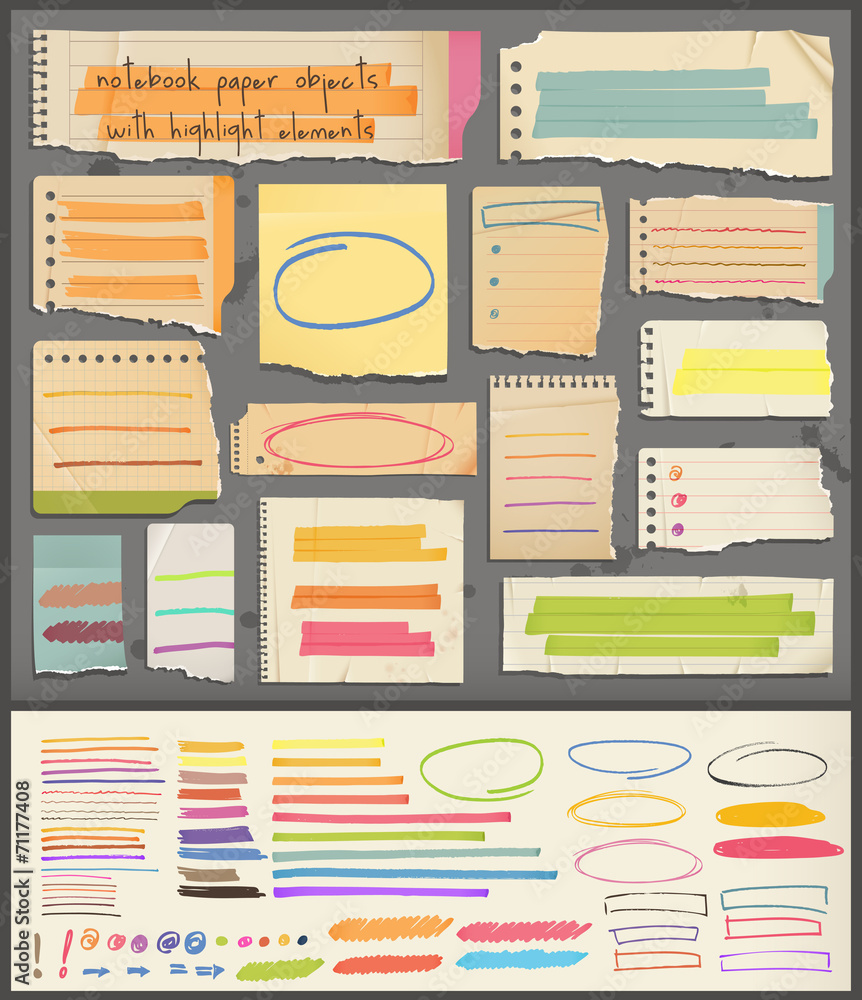 notebook paper objects & highlight elements - obrazy, fototapety, plakaty 