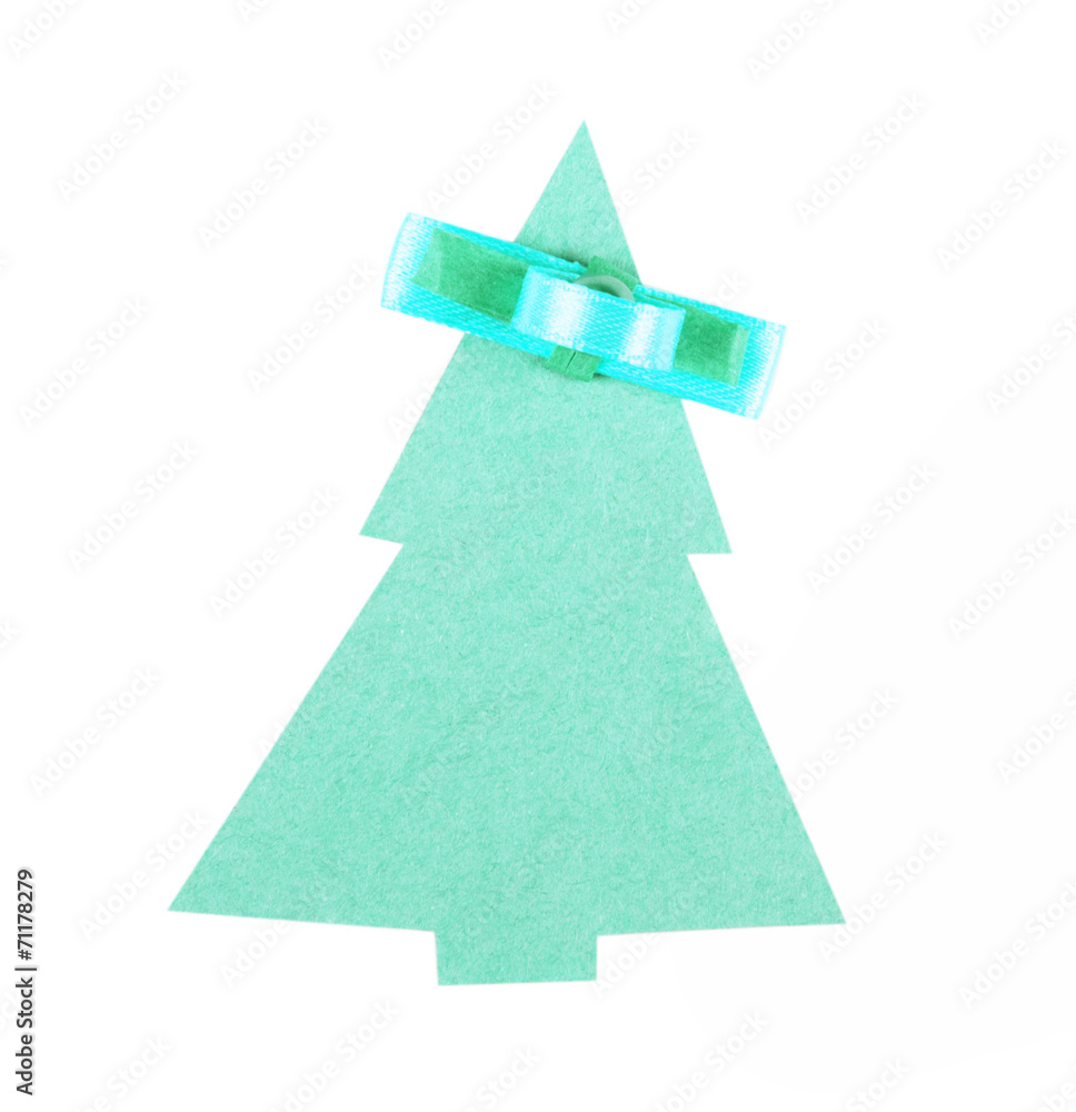 christmas tree made of old paper with a small bow and space for christmas tree made of old paper with a small bow and space for